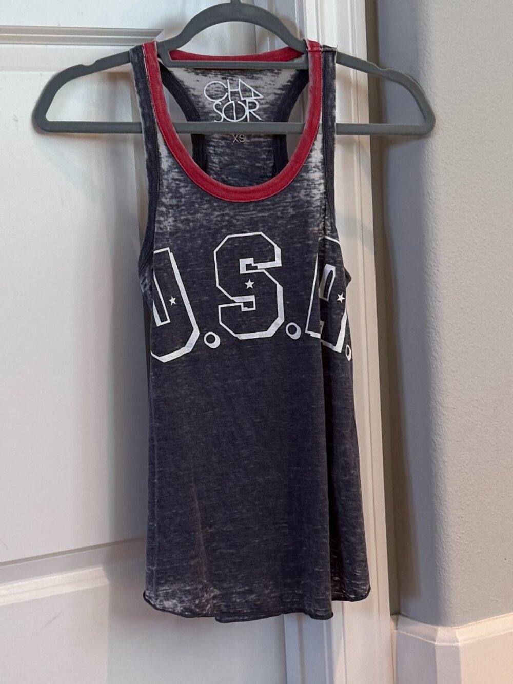 Chaser Burn Out Tank With USA Graphic in Red White & Blue Oversized XS